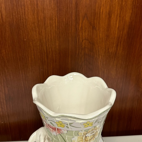 Vintage broken china mosaics Rabbits Floral vase - Picture 3 of 15